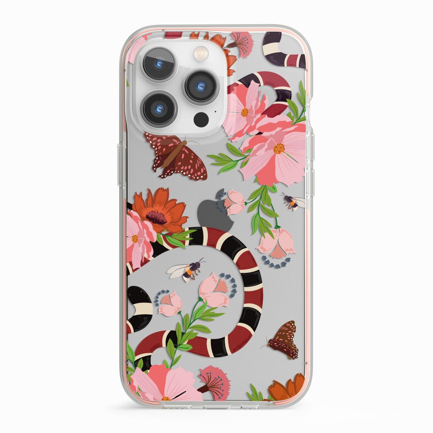 Floral Snake iPhone 13 Pro TPU Impact Case with Pink Edges