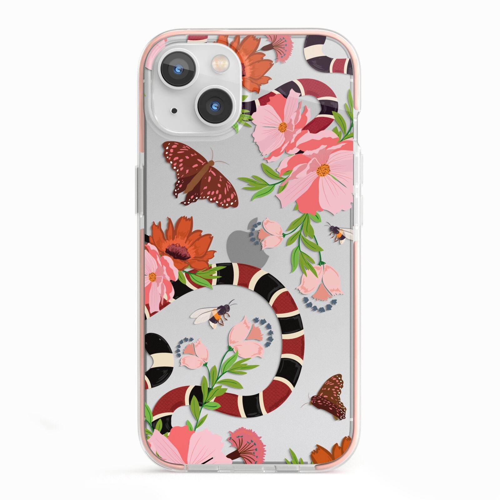 Floral Snake iPhone 13 TPU Impact Case with Pink Edges