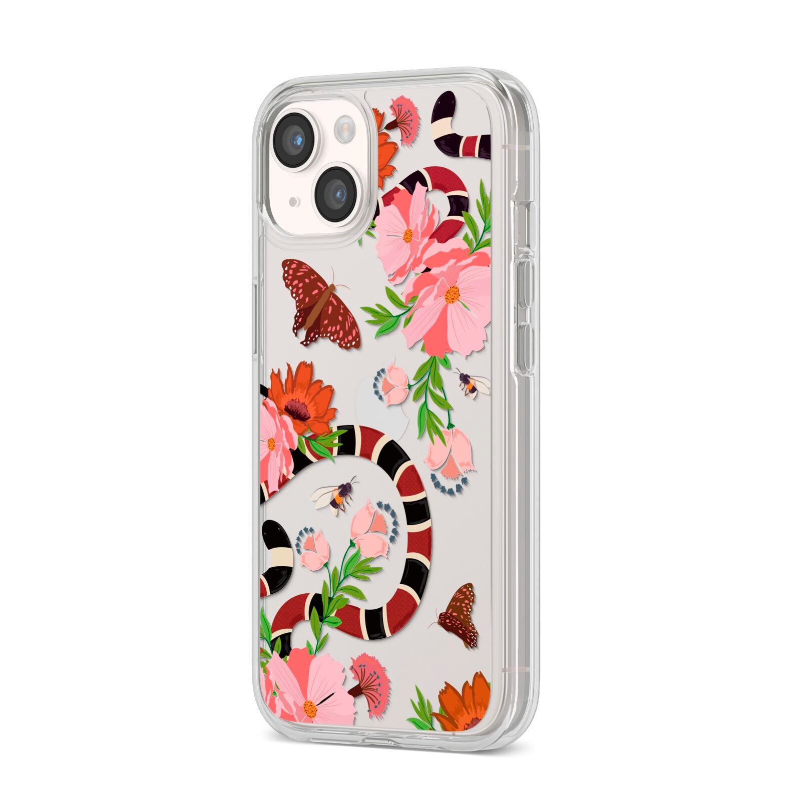 Floral Snake iPhone 14 Clear Tough Case Starlight Angled Image