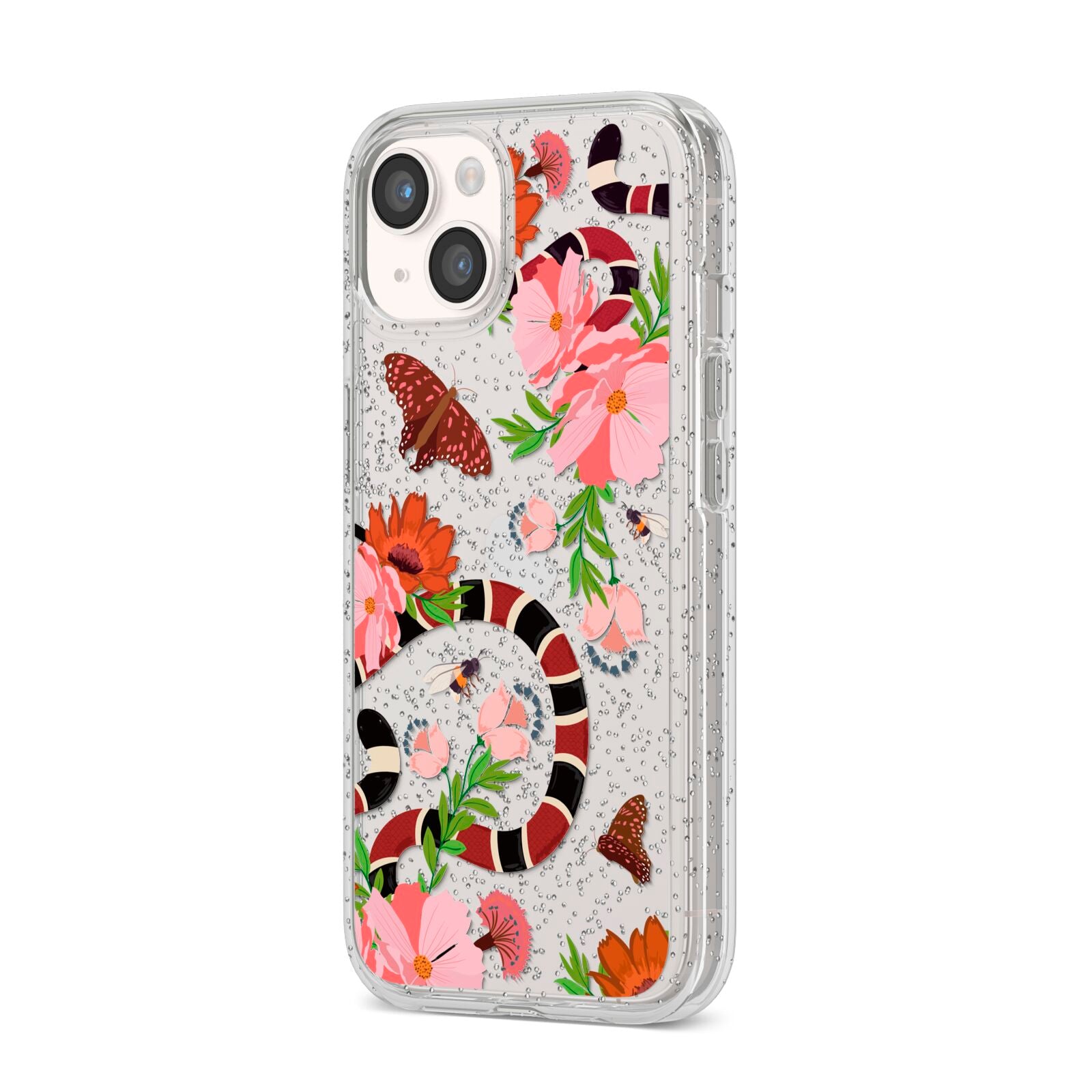 Floral Snake iPhone 14 Glitter Tough Case Starlight Angled Image