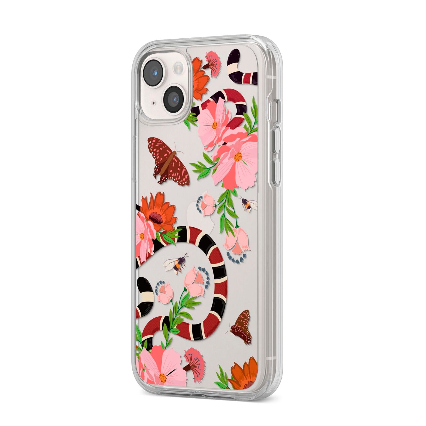 Floral Snake iPhone 14 Plus Clear Tough Case Starlight Angled Image