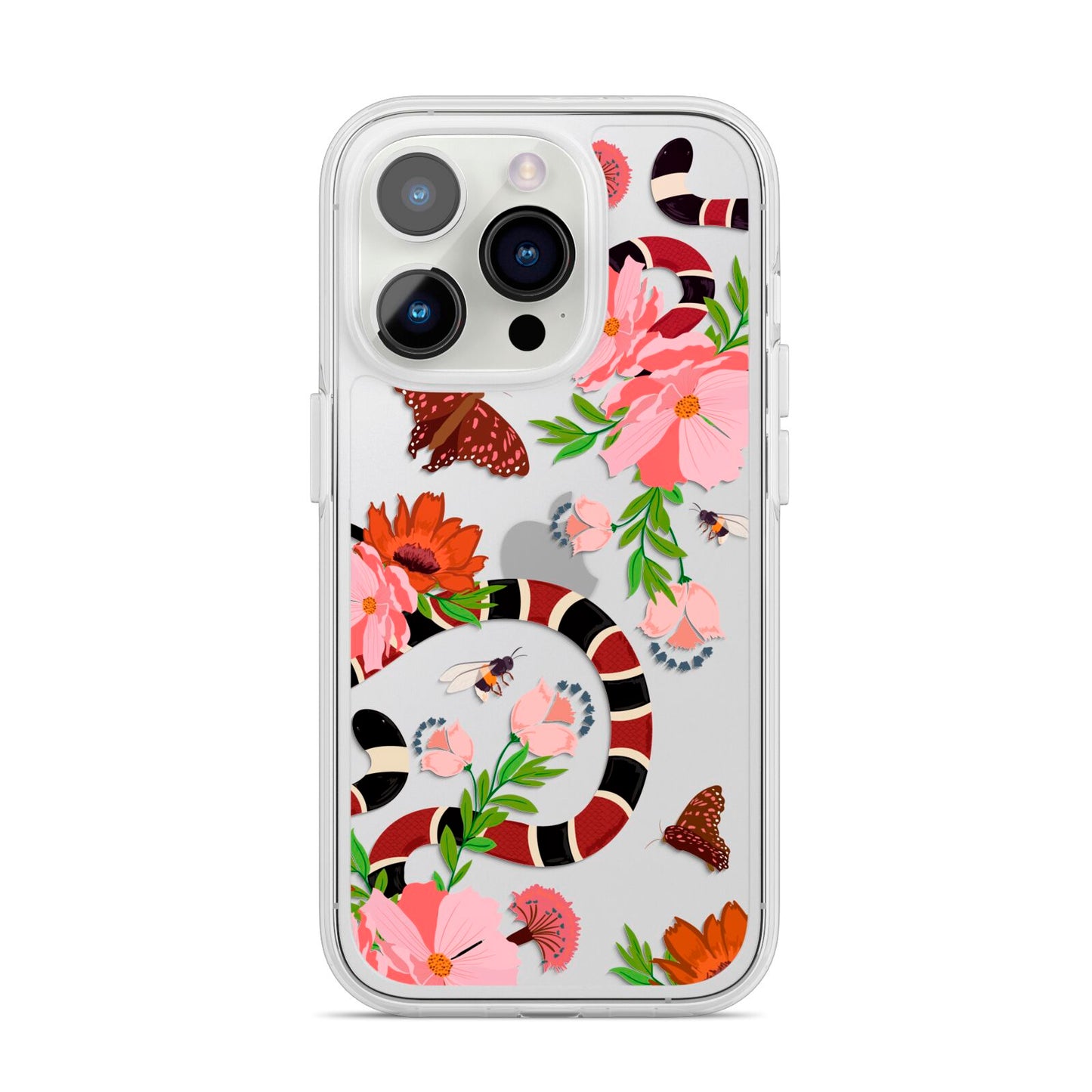 Floral Snake iPhone 14 Pro Clear Tough Case Silver