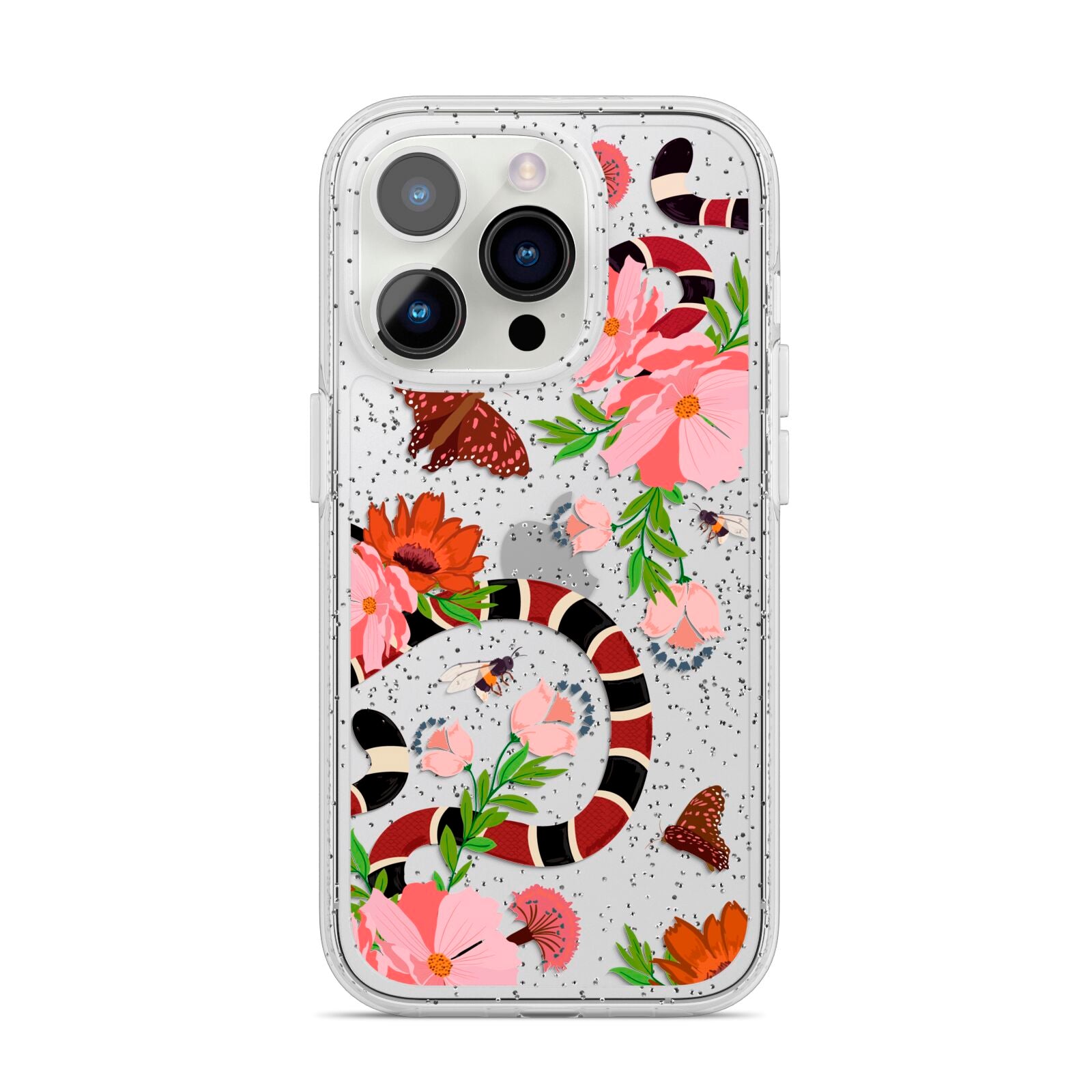 Floral Snake iPhone 14 Pro Glitter Tough Case Silver