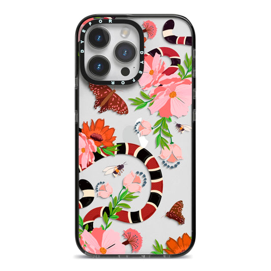 Floral Snake iPhone 14 Pro Max Black Impact Case on Silver phone