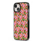 Floral iPhone 13 Black Impact Case Side Angle on Silver phone