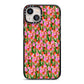 Floral iPhone 13 Black Impact Case on Silver phone