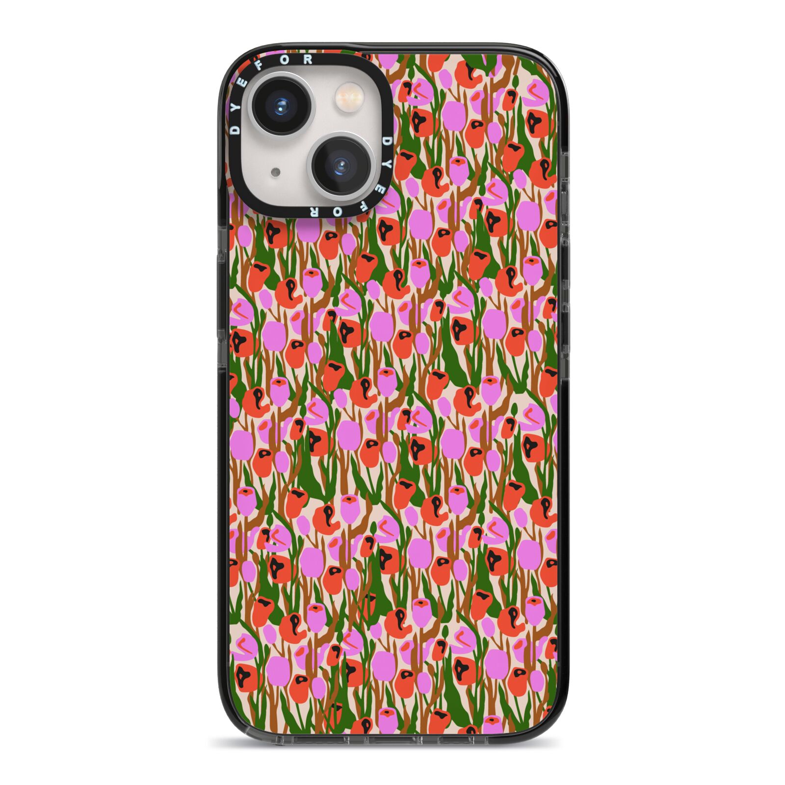 Floral iPhone 13 Black Impact Case on Silver phone