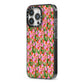 Floral iPhone 13 Pro Black Impact Case Side Angle on Silver phone