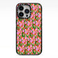 Floral iPhone 13 Pro Black Impact Case on Silver phone