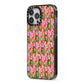 Floral iPhone 13 Pro Max Black Impact Case Side Angle on Silver phone