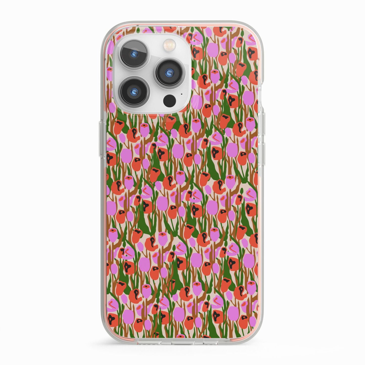 Floral iPhone 13 Pro TPU Impact Case with Pink Edges