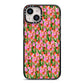Floral iPhone 14 Black Impact Case on Silver phone