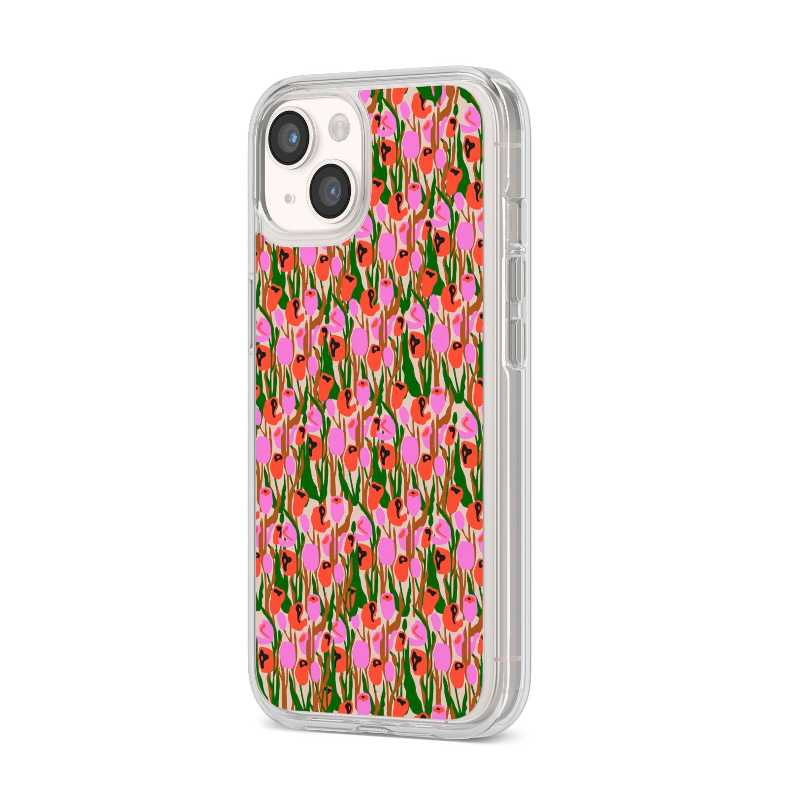Floral iPhone 14 Clear Tough Case Starlight Angled Image