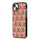 Floral iPhone 14 Plus Black Impact Case Side Angle on Silver phone