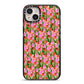 Floral iPhone 14 Plus Black Impact Case on Silver phone