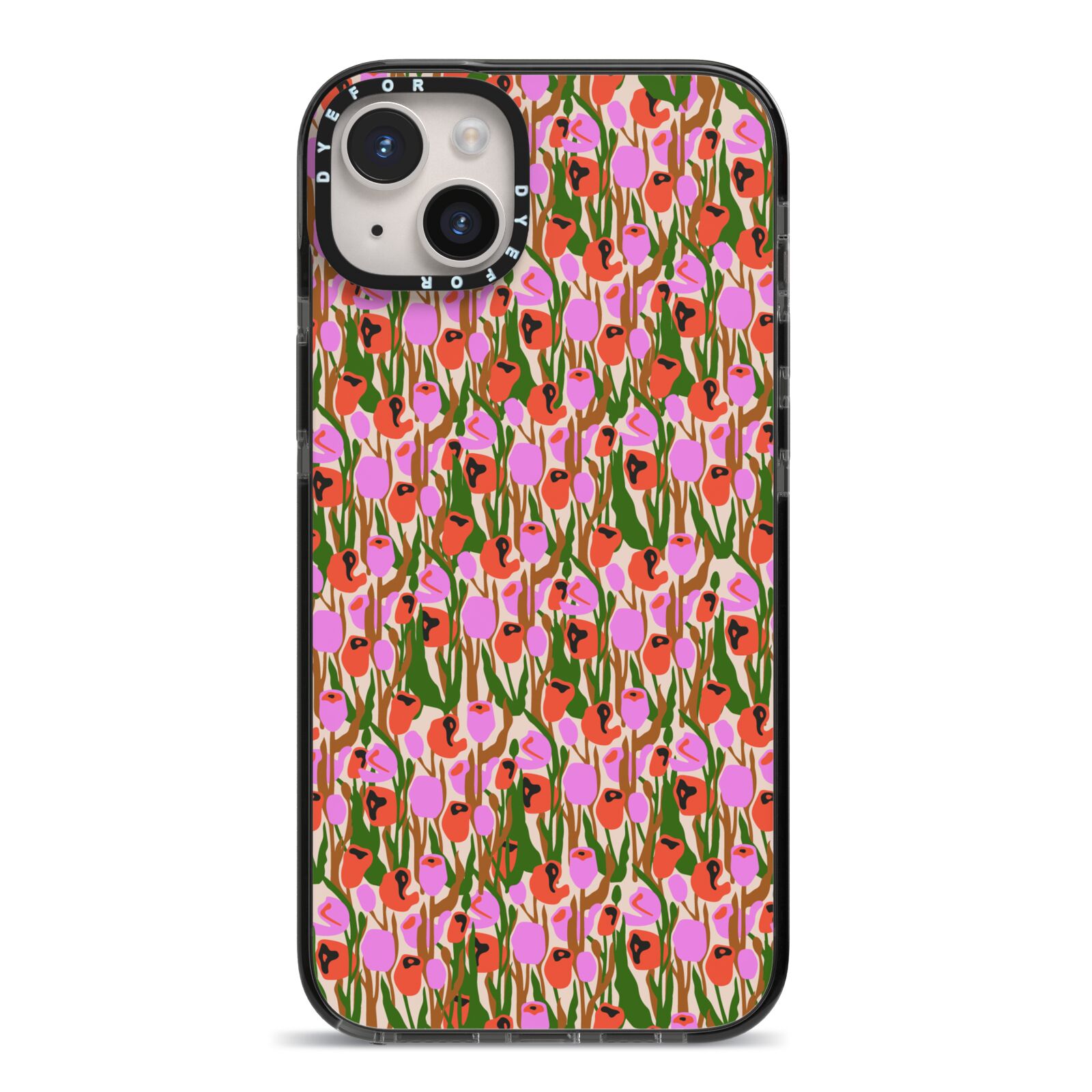 Floral iPhone 14 Plus Black Impact Case on Silver phone