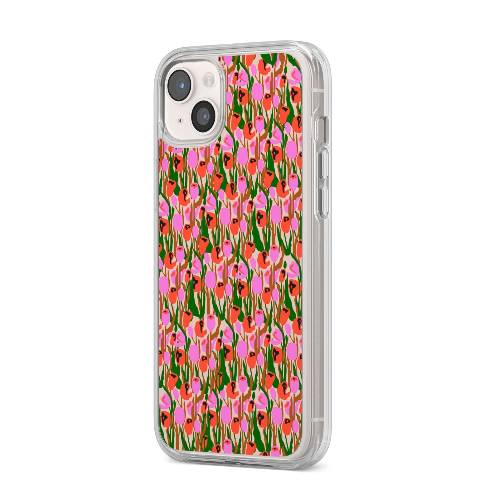 Floral iPhone 14 Plus Clear Tough Case Starlight Angled Image