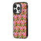 Floral iPhone 14 Pro Black Impact Case Side Angle on Silver phone