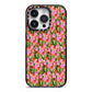 Floral iPhone 14 Pro Black Impact Case on Silver phone