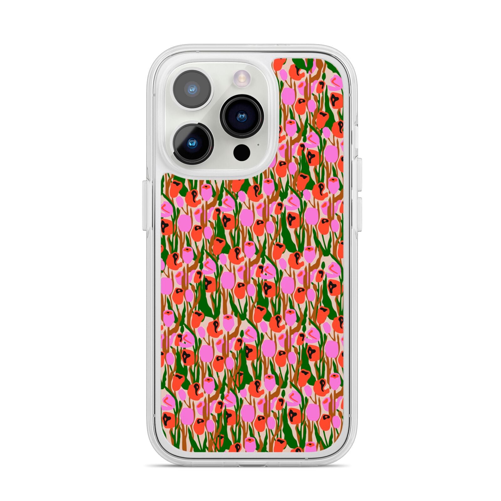 Floral iPhone 14 Pro Clear Tough Case Silver