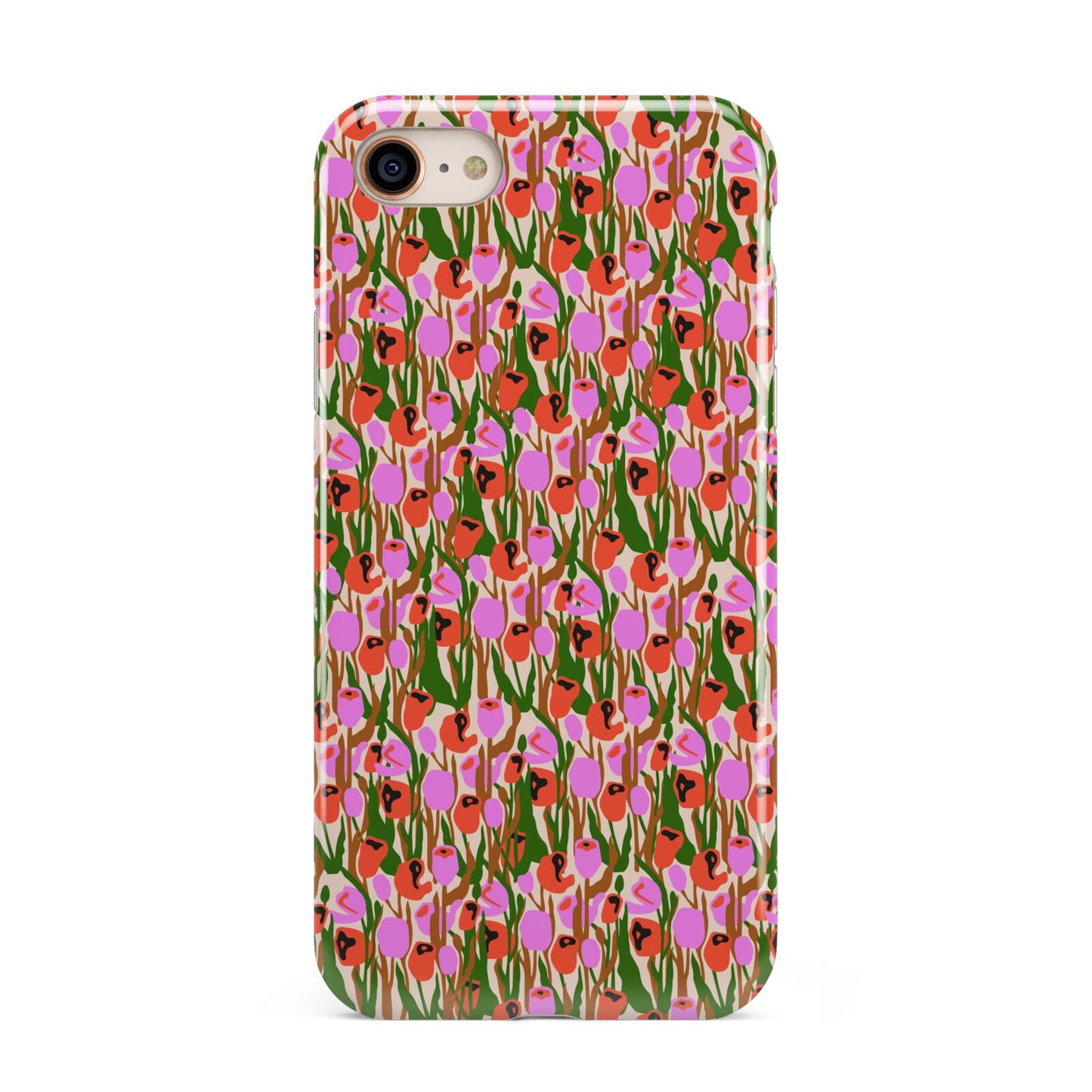 Floral iPhone 8 3D Tough Case on Gold Phone
