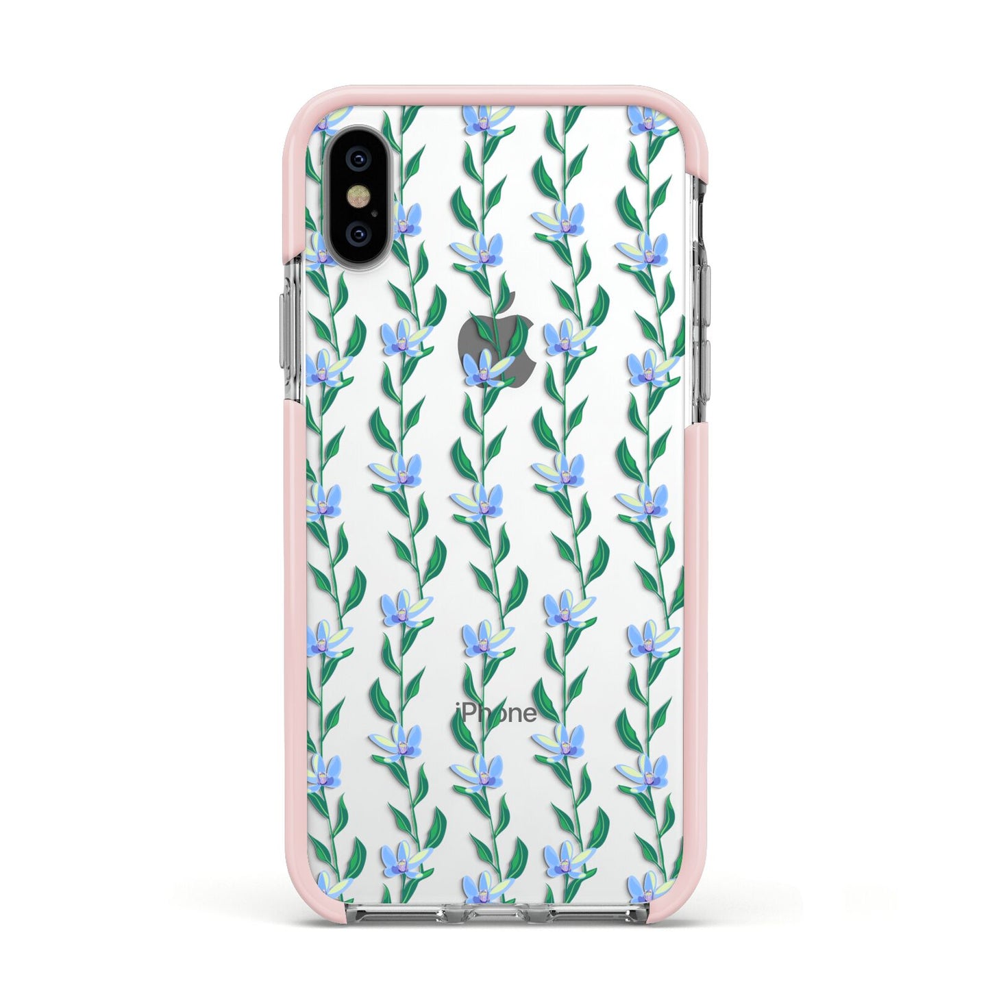 Flower Chain Apple iPhone Xs Impact Case Pink Edge on Silver Phone