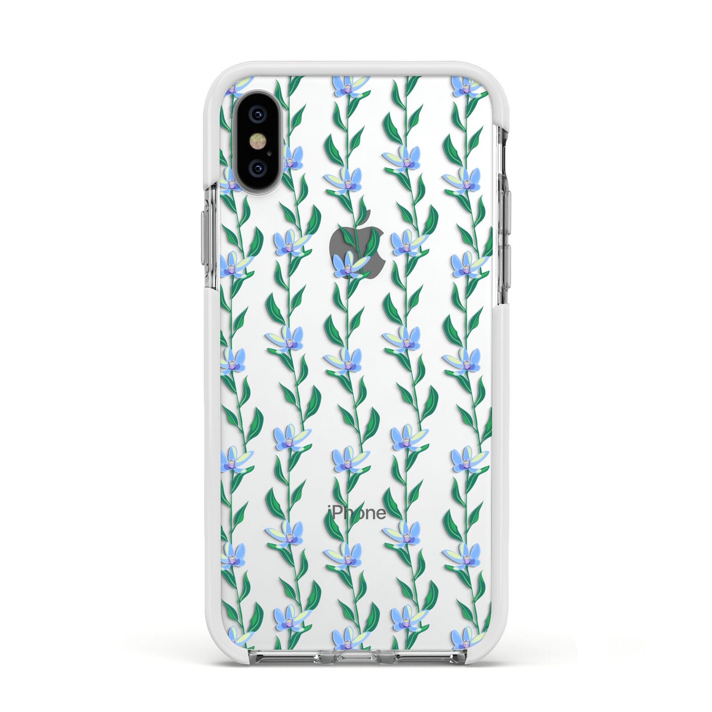 Flower Chain Apple iPhone Xs Impact Case White Edge on Silver Phone