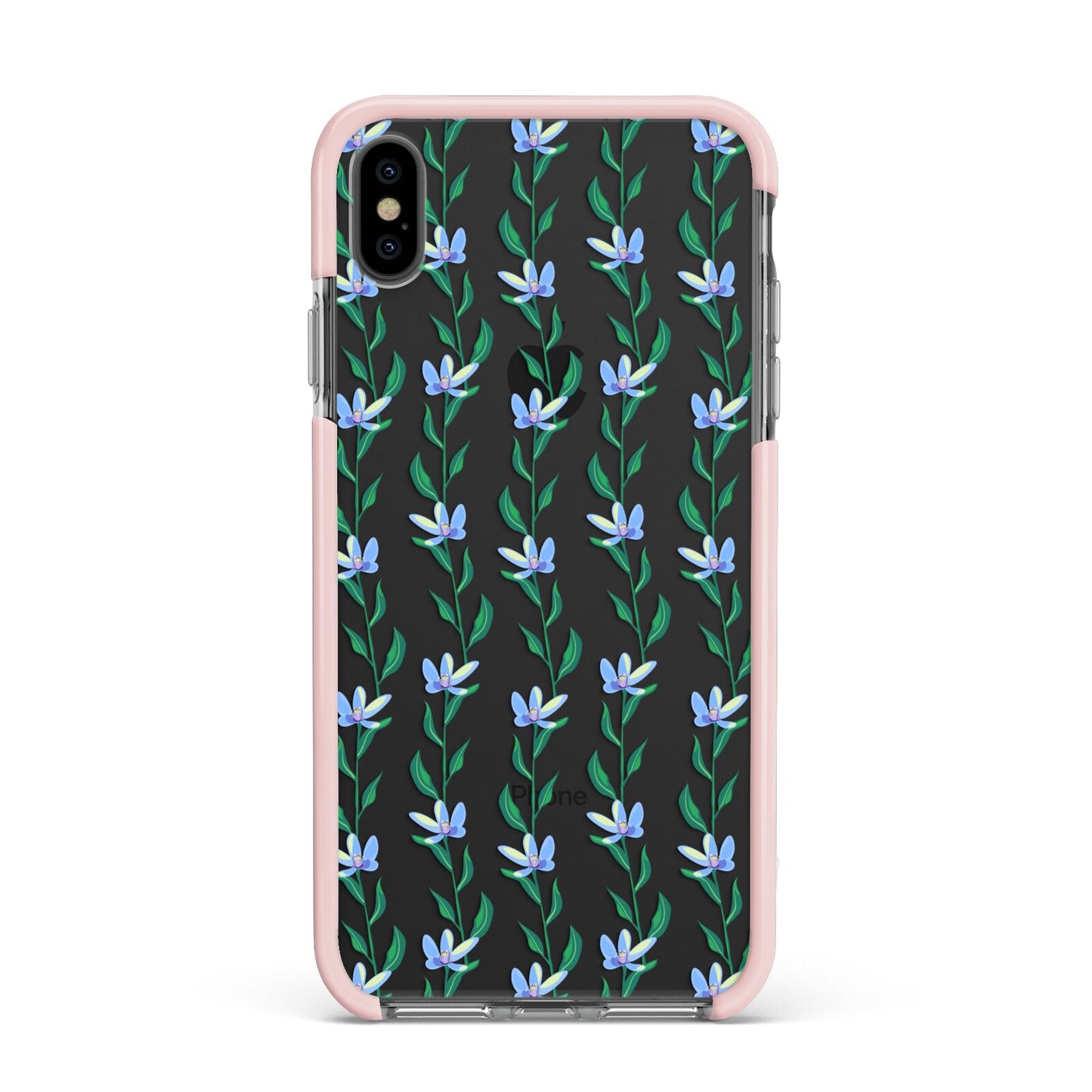 Flower Chain Apple iPhone Xs Max Impact Case Pink Edge on Black Phone