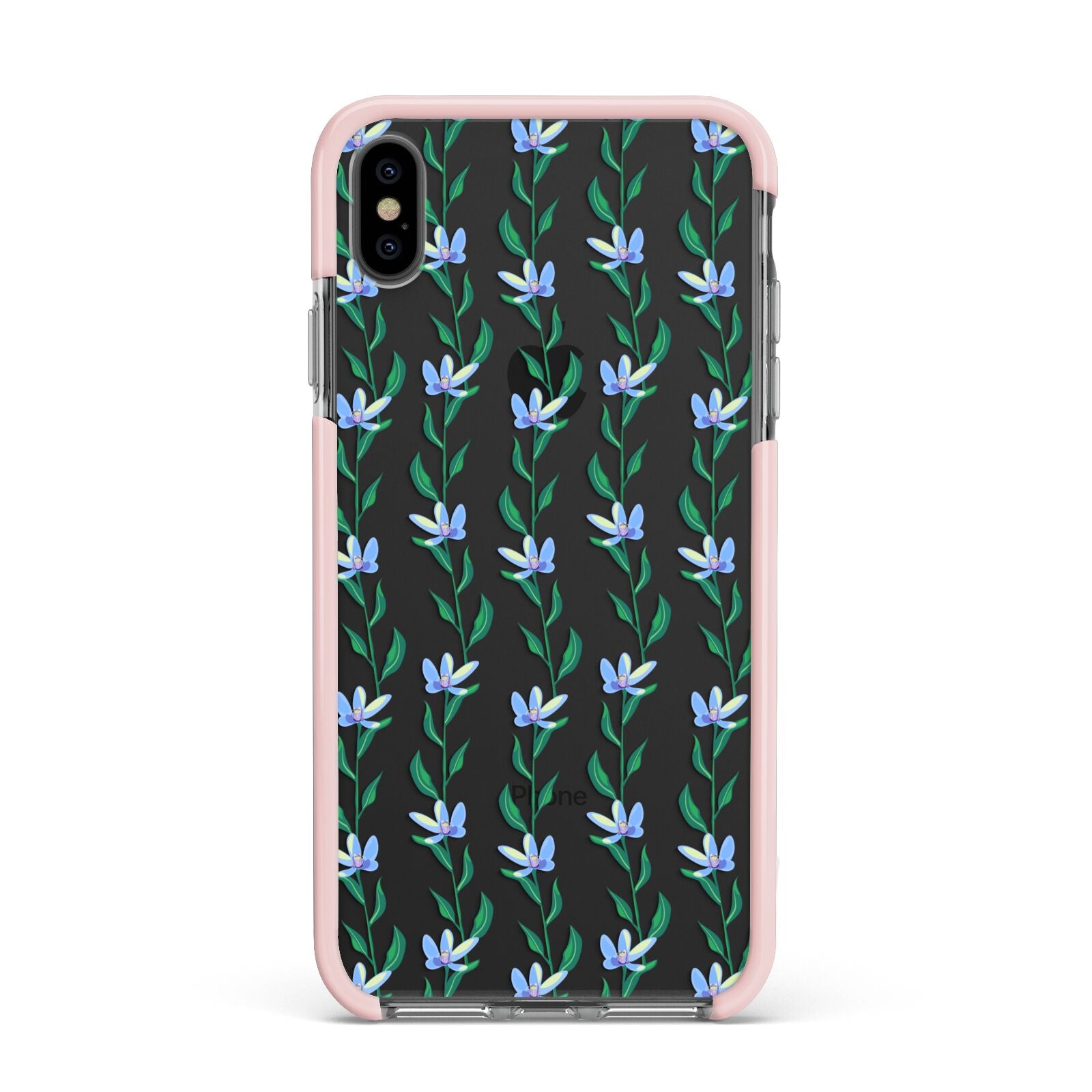 Flower Chain Apple iPhone Xs Max Impact Case Pink Edge on Black Phone