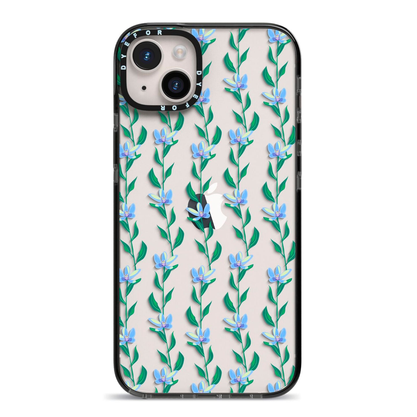 Flower Chain iPhone 14 Plus Black Impact Case on Silver phone