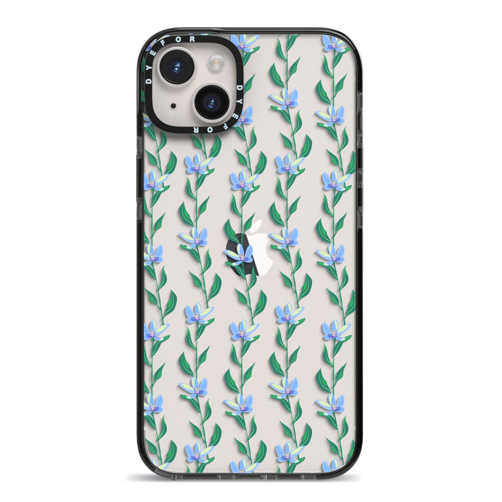 Flower Chain iPhone 14 Plus Black Impact Case on Silver phone