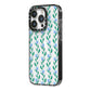 Flower Chain iPhone 14 Pro Black Impact Case Side Angle on Silver phone