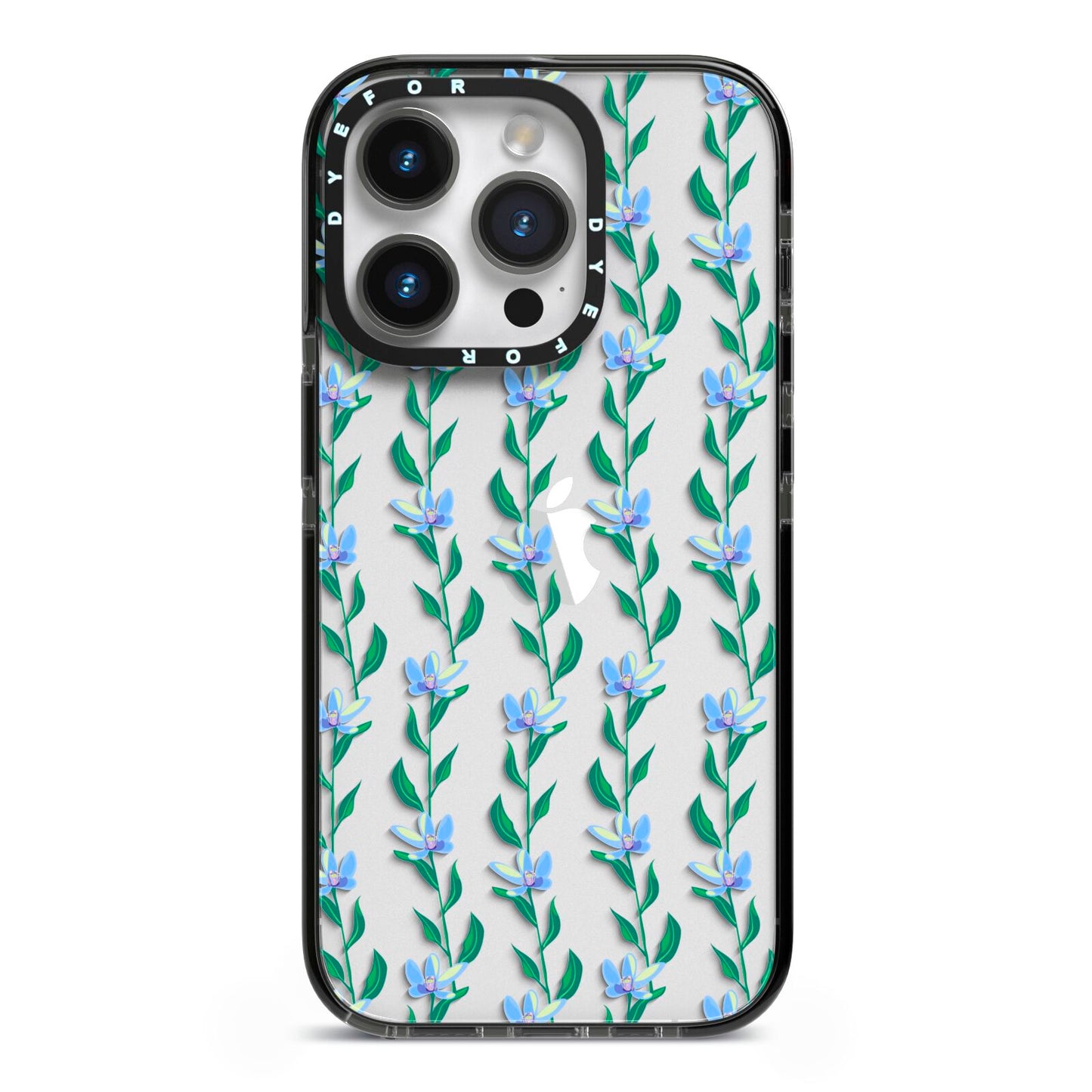 Flower Chain iPhone 14 Pro Black Impact Case on Silver phone