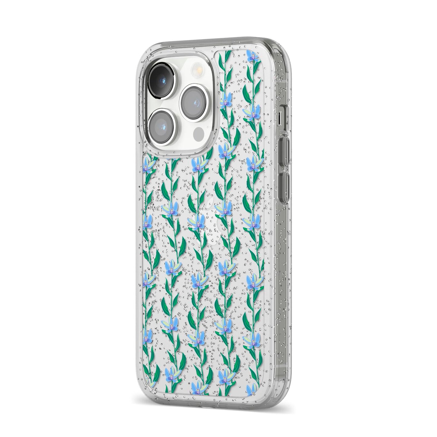 Flower Chain iPhone 14 Pro Glitter Tough Case Silver Angled Image