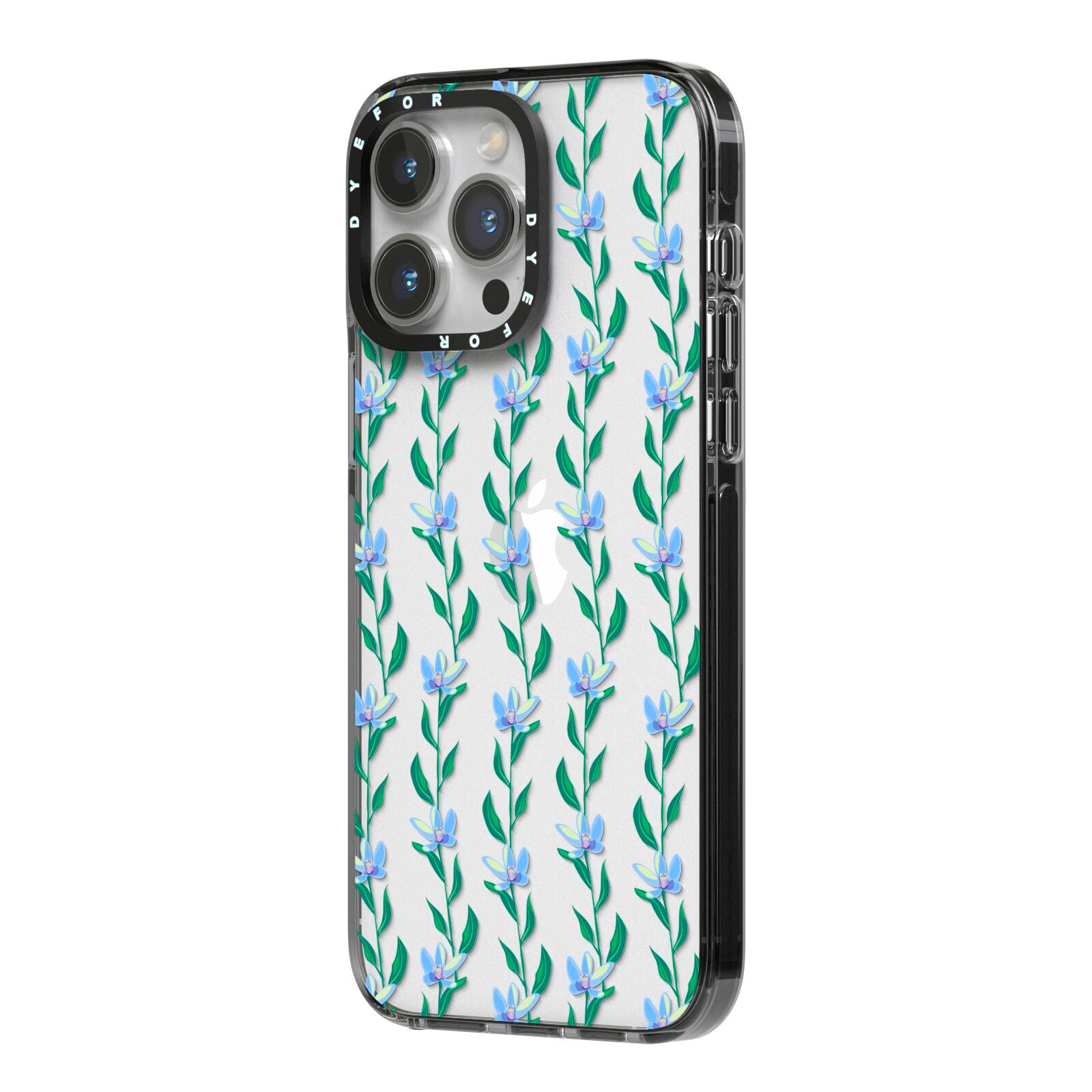 Flower Chain iPhone 14 Pro Max Black Impact Case Side Angle on Silver phone