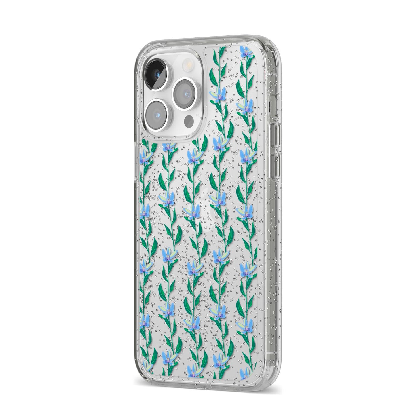 Flower Chain iPhone 14 Pro Max Glitter Tough Case Silver Angled Image