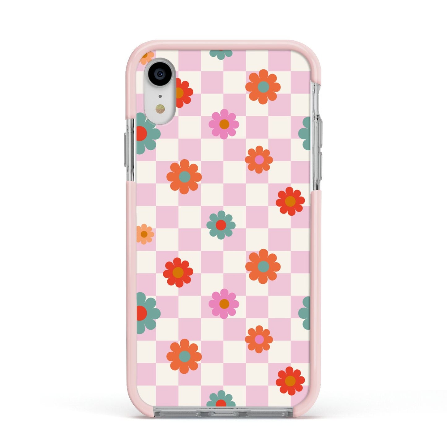 Flower Power Apple iPhone XR Impact Case Pink Edge on Silver Phone
