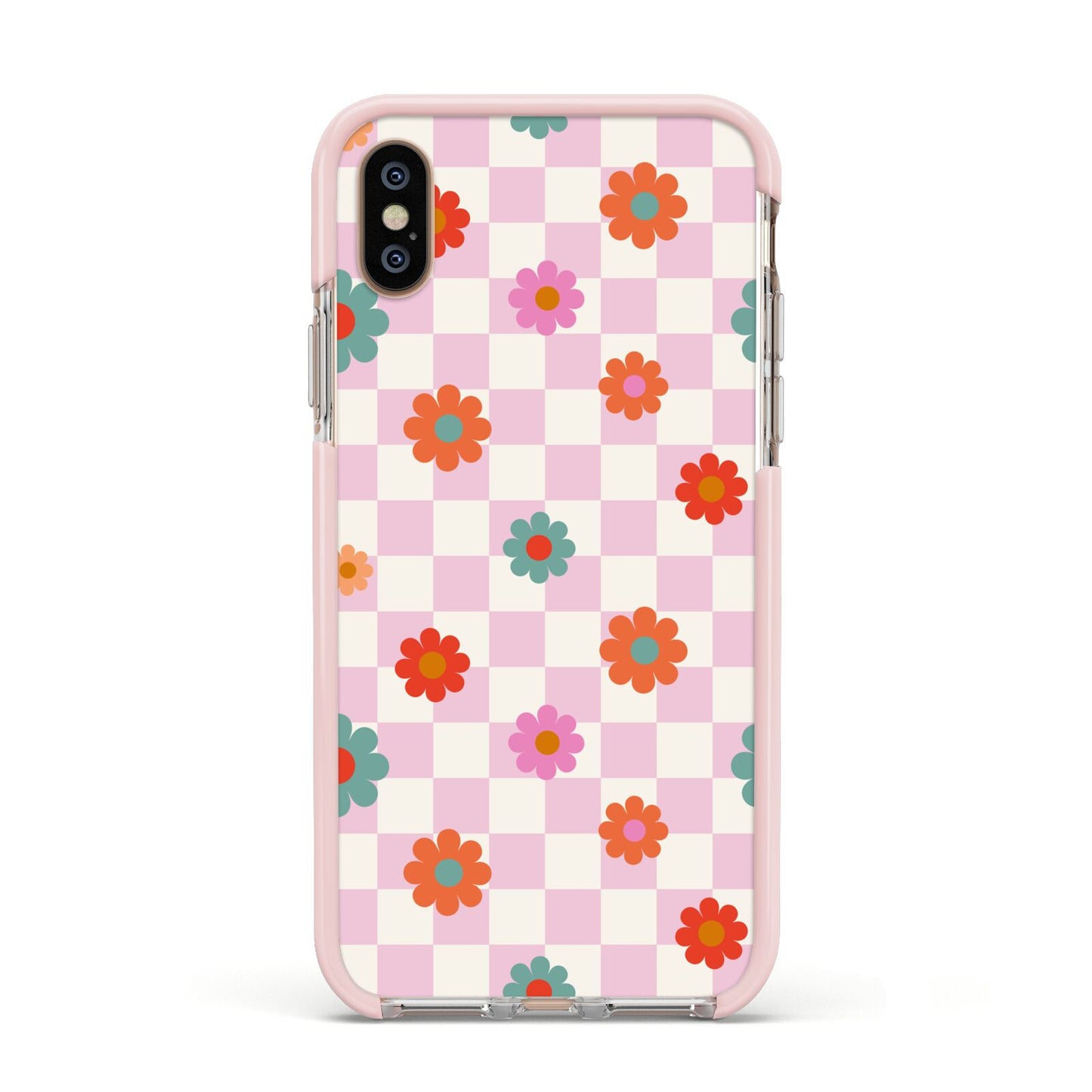 Flower Power Apple iPhone Xs Impact Case Pink Edge on Gold Phone