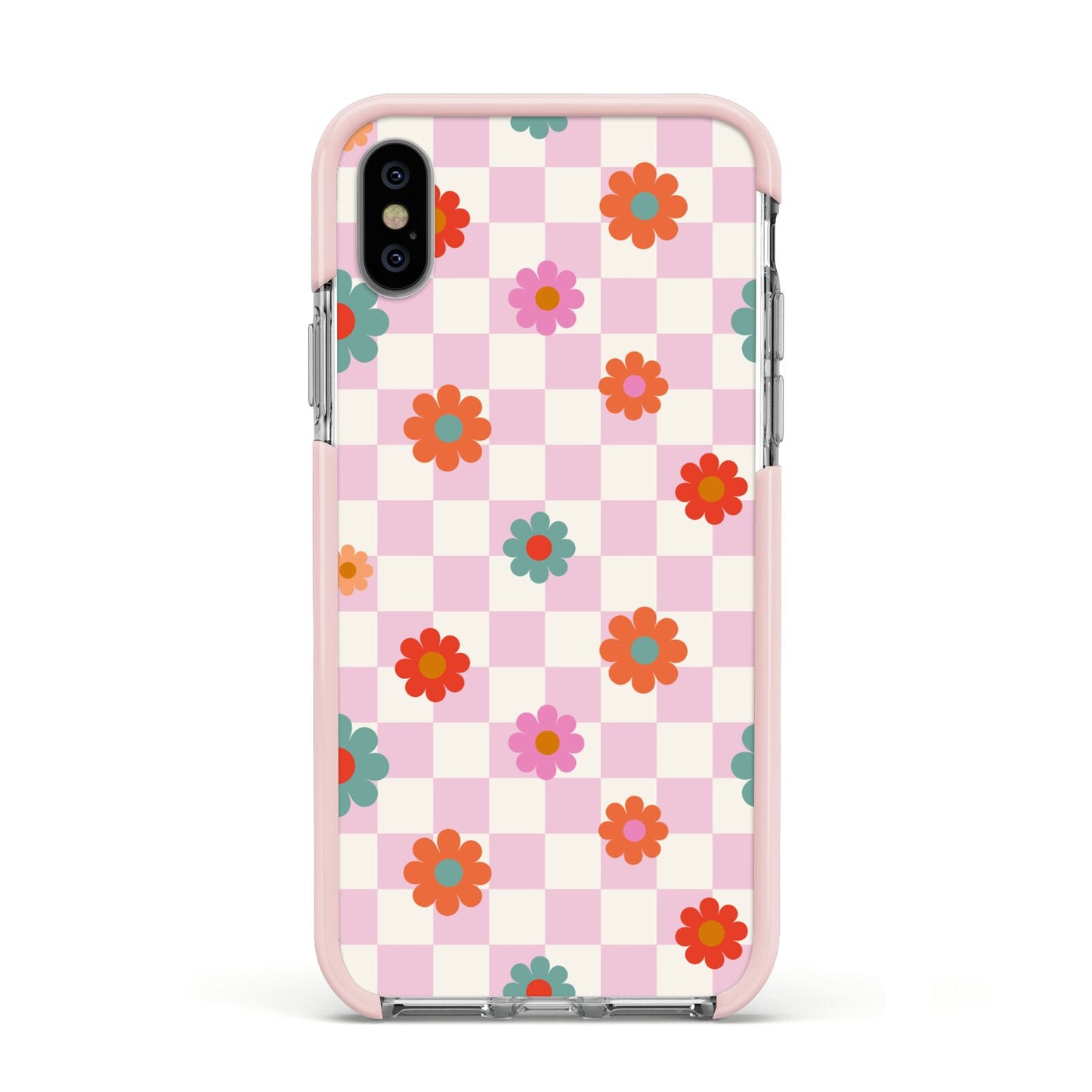 Flower Power Apple iPhone Xs Impact Case Pink Edge on Silver Phone