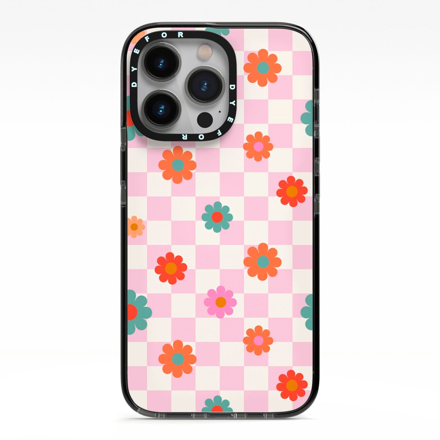 Flower Power iPhone 13 Pro Black Impact Case on Silver phone