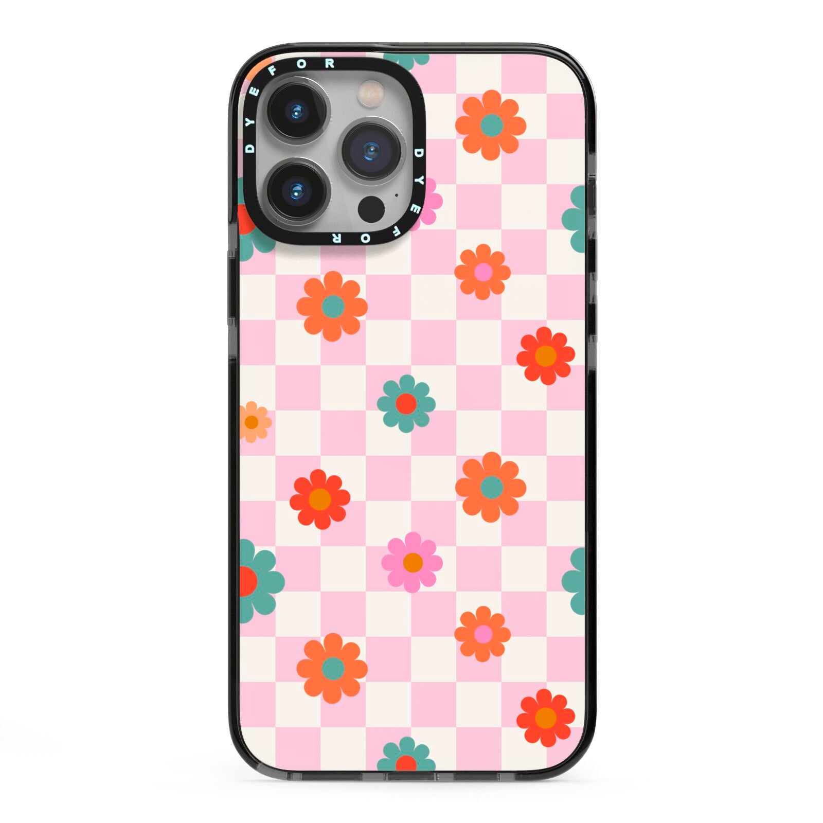 Flower Power iPhone 13 Pro Max Black Impact Case on Silver phone