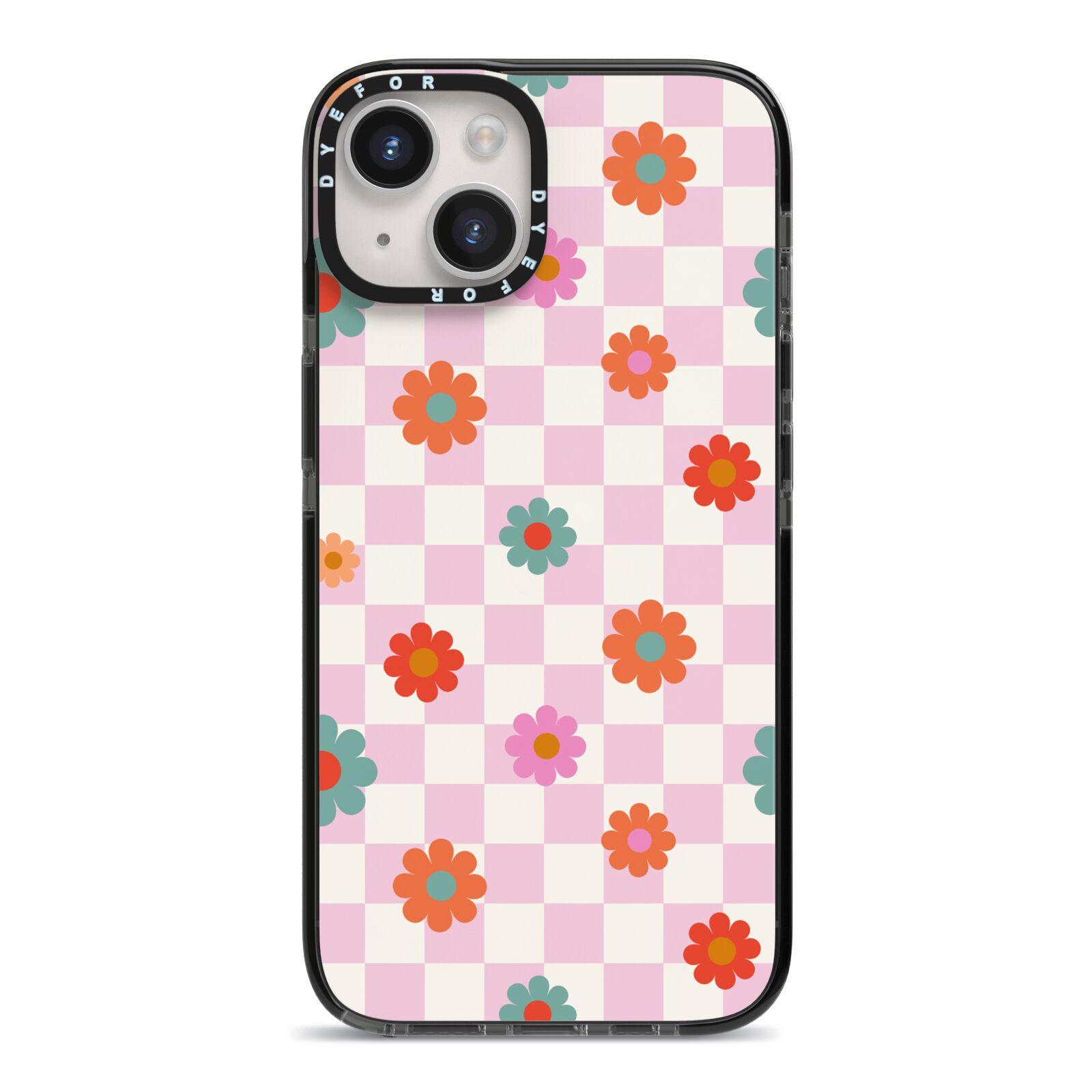 Flower Power iPhone 14 Black Impact Case on Silver phone
