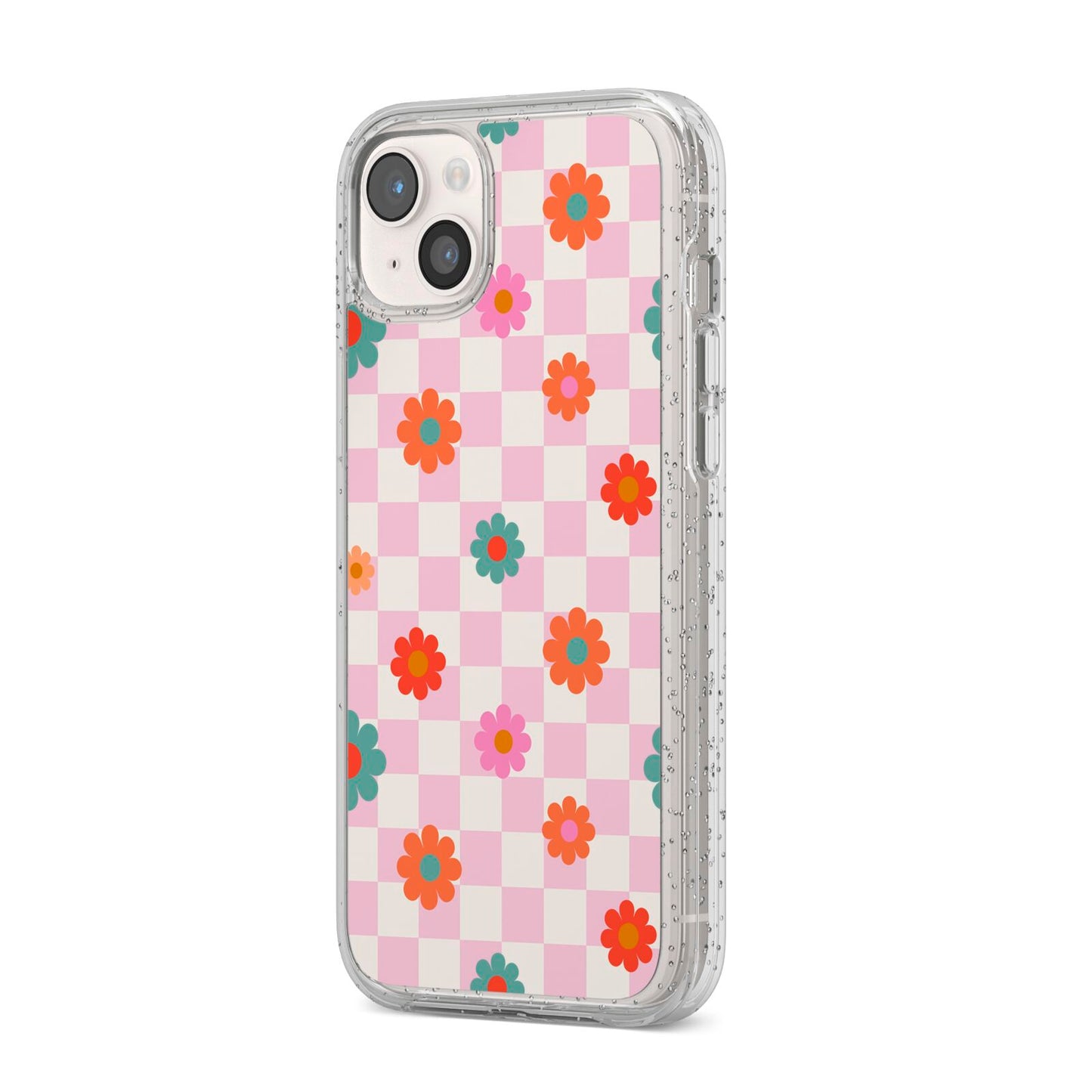 Flower Power iPhone 14 Plus Glitter Tough Case Starlight Angled Image