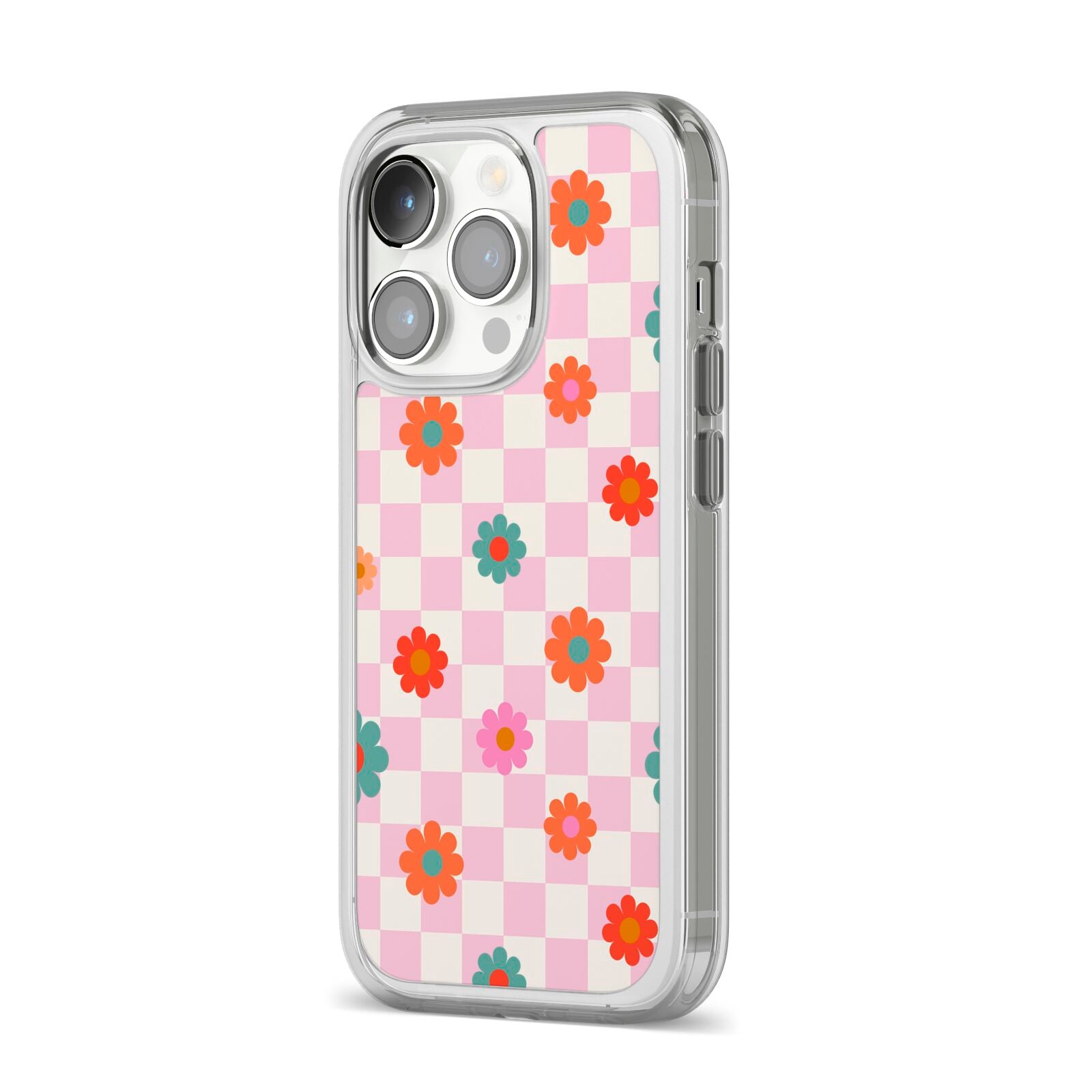 Flower Power iPhone 14 Pro Clear Tough Case Silver Angled Image