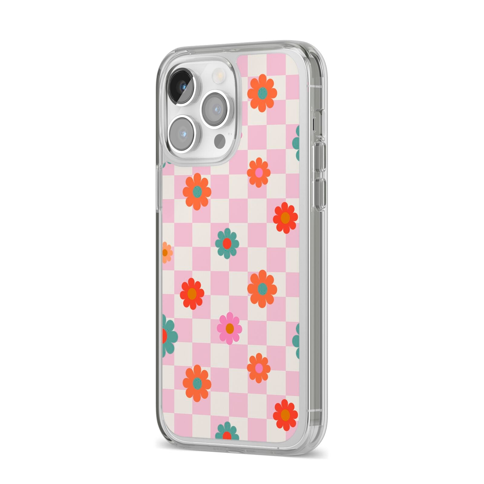 Flower Power iPhone 14 Pro Max Clear Tough Case Silver Angled Image