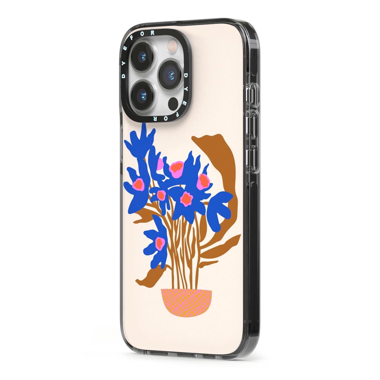 Flowers in a Vase iPhone 13 Pro Black Impact Case Side Angle on Silver phone