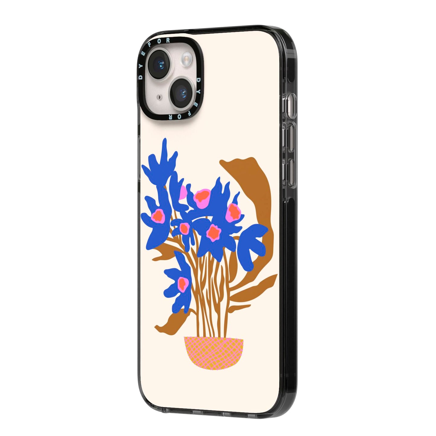 Flowers in a Vase iPhone 14 Plus Black Impact Case Side Angle on Silver phone