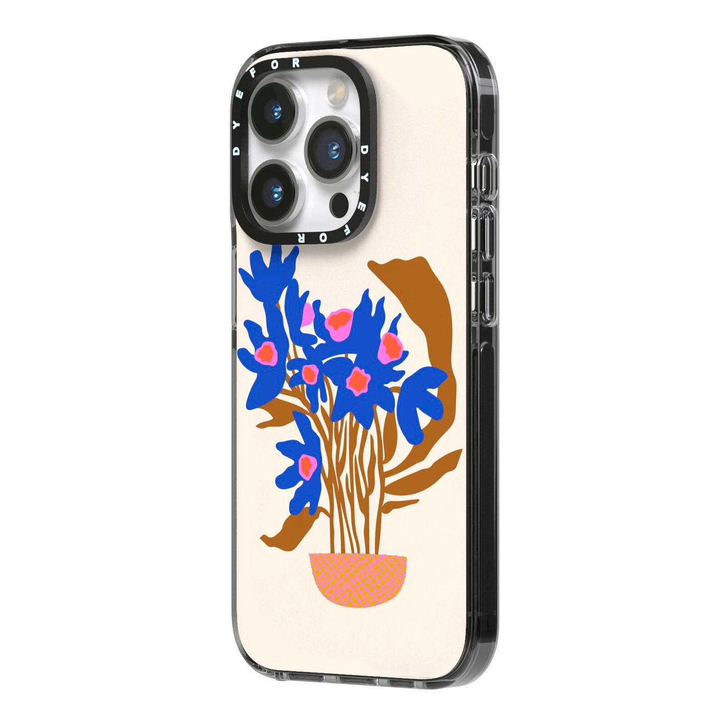 Flowers in a Vase iPhone 14 Pro Black Impact Case Side Angle on Silver phone