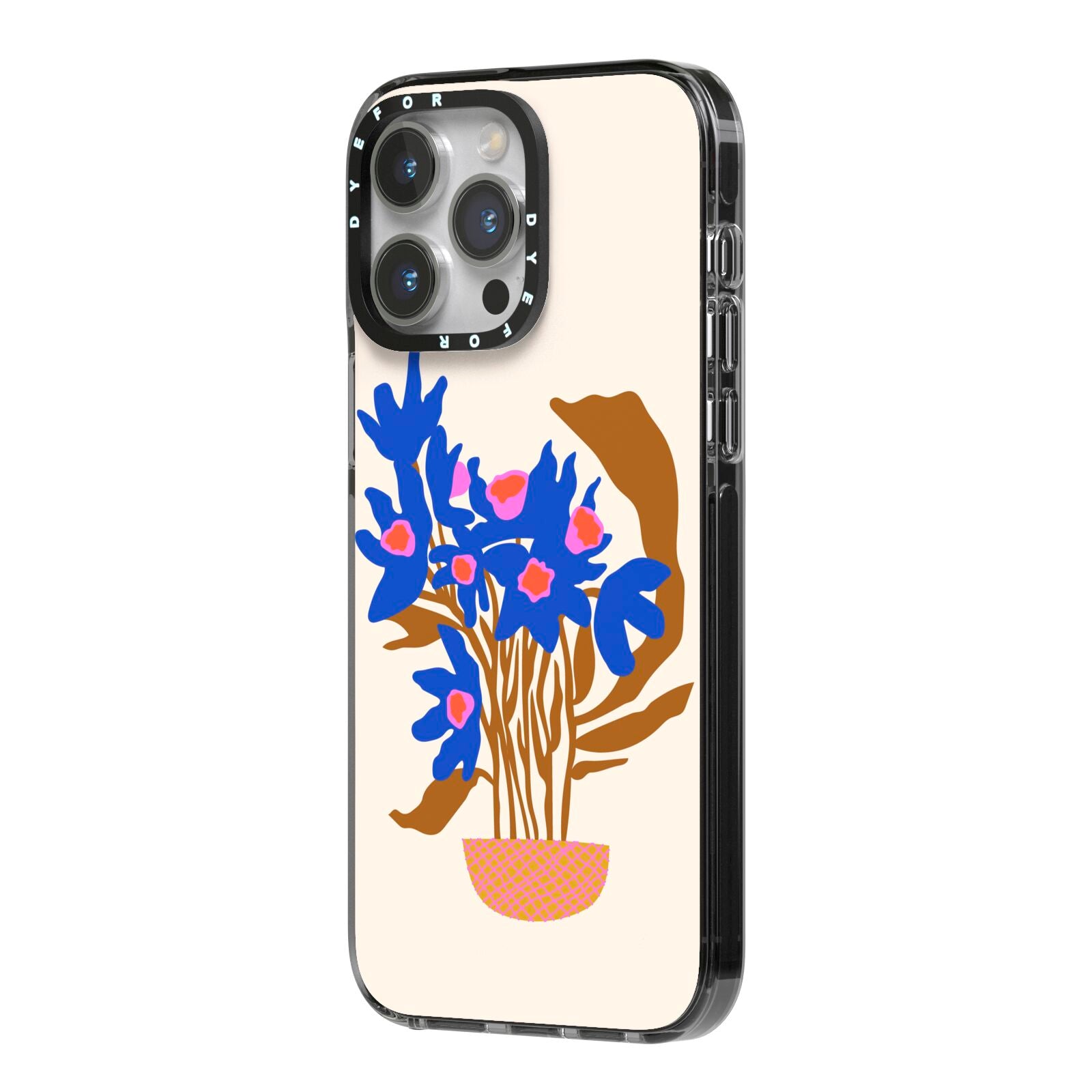 Flowers in a Vase iPhone 14 Pro Max Black Impact Case Side Angle on Silver phone