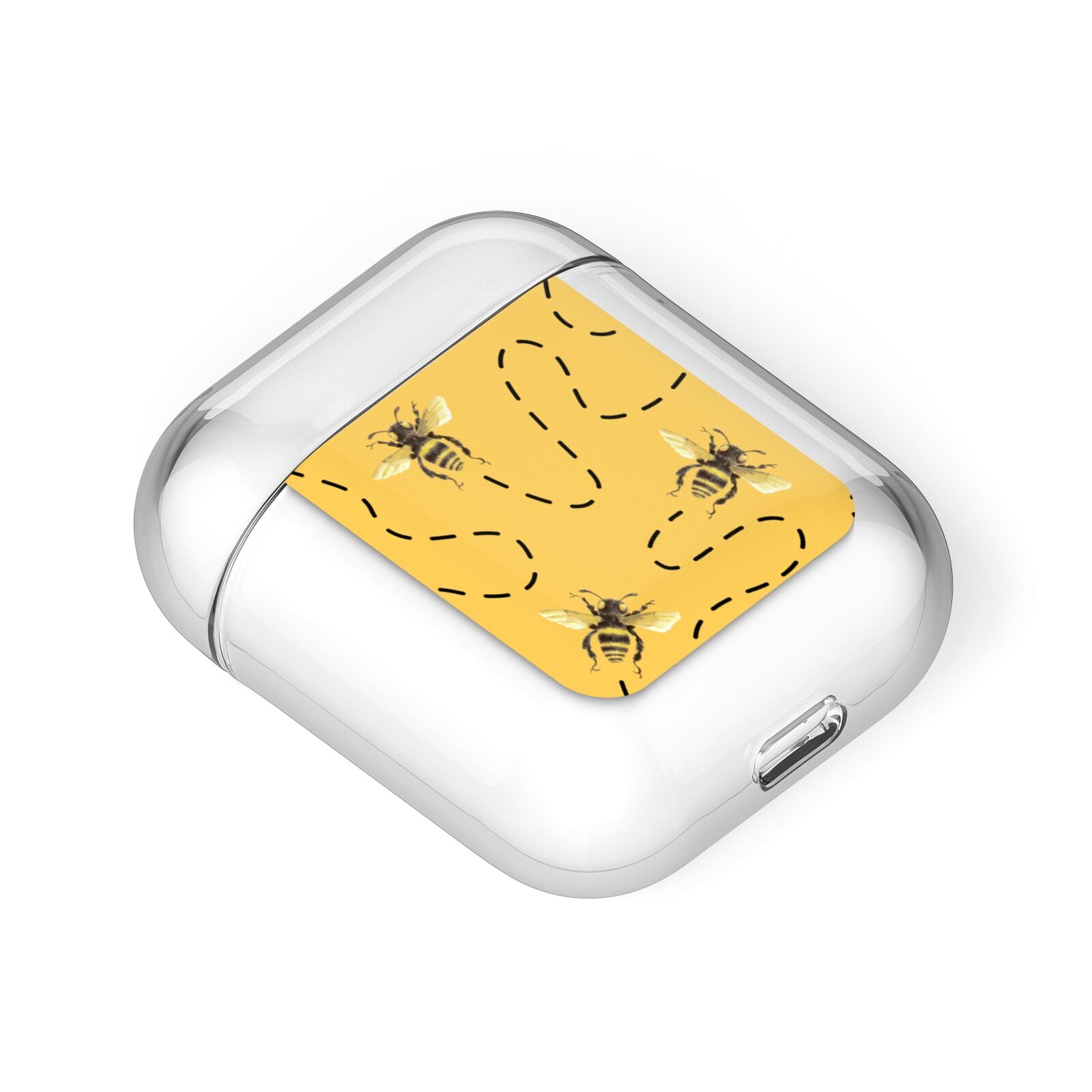 Flying Bees with Yellow Background AirPods Case Laid Flat